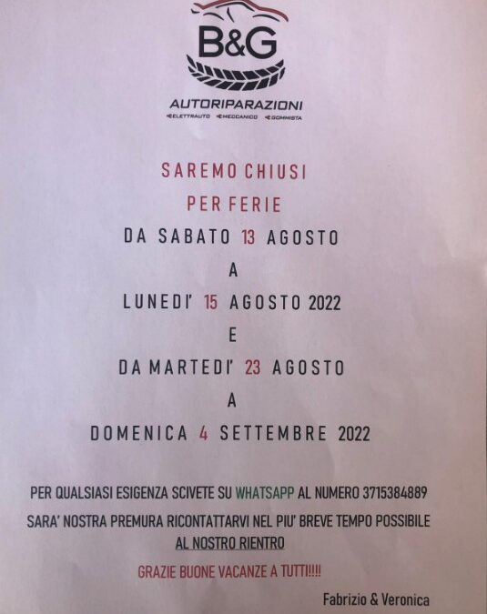 ORARI AGOSTO